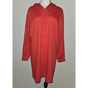 Theo & Spence Terry Knit Long Sleeve Hoodie Lounge Dress Coral Size Large